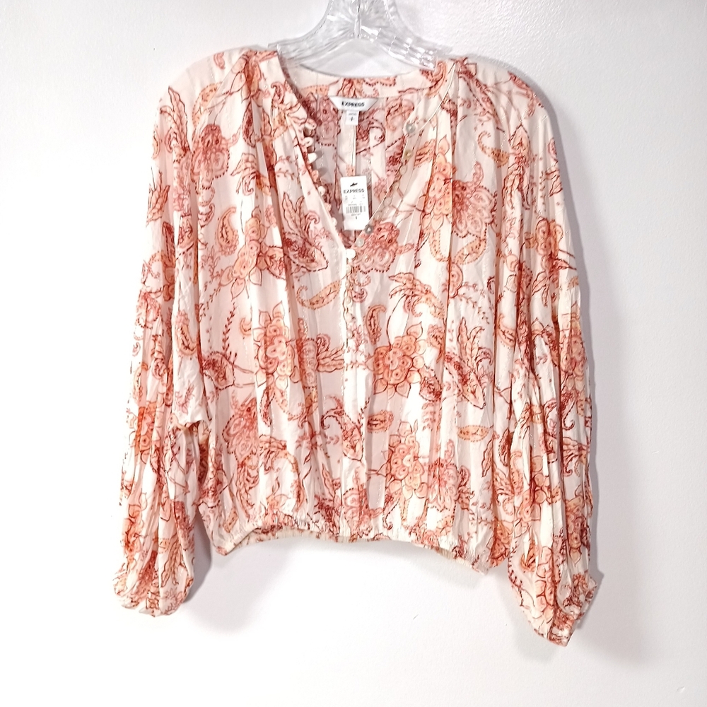 Express Metallic Paisley Peasant Sleeve oversize Size S NWT New